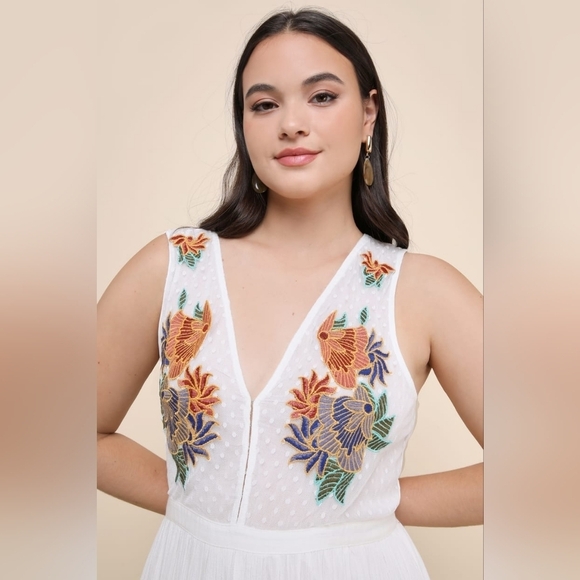Lulus Tickets To Paradise White Embroidered Maxi Dress L Vacation Beach Party - Picture 3 of 12
